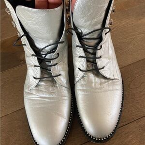 Christian Dior Studded Chunky Heel Ankle Boots - Silver Leather